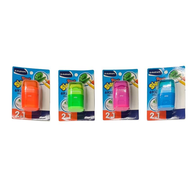 Studmark Pencil Sharpener 2 hole with Eraser (ST-06933) Assorted Colours