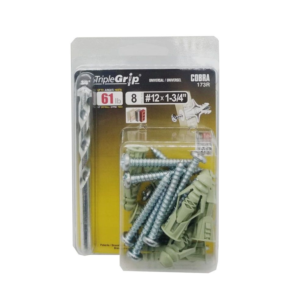 TripleGrip Cobra Wall Anchor (Plug) and Screw Set #12 x 1-3/4 in. (173R)