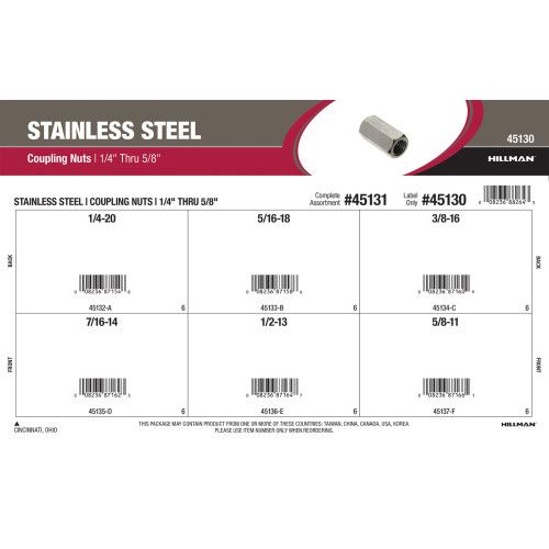 Coupling Nut Stainless Steel assorted 1/4in-20 thru 5/8in-11
